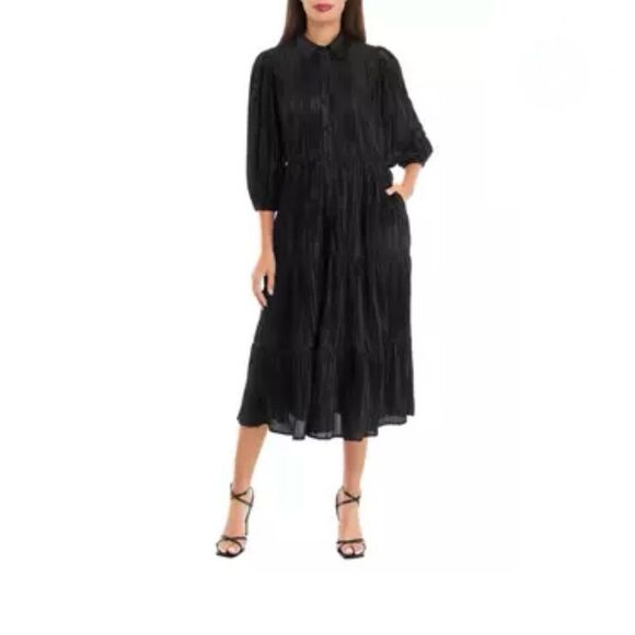 NWT Crown & Ivy 3/4 Sleeve Metallic Shirt Dress - Picture 8 of 10